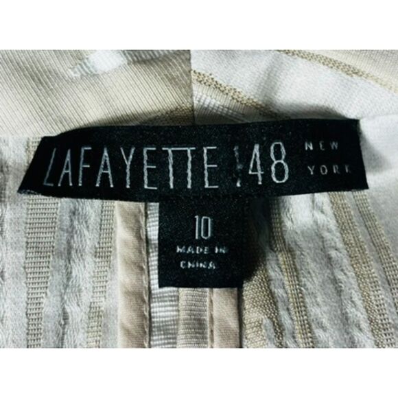 Lafayette 148 New York Textured Cotton Khaki Ivory Blazer Size 10 Retail $650+ - Picture 12 of 14
